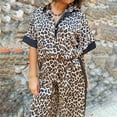 thumbnail image 4 of HSHMT Women's 2025 Fall Two Piece Women's Leopard Print Color Block Short Sleeved Loose Shirt And Elastic Waist Pocket Pants Set, 4 of 8