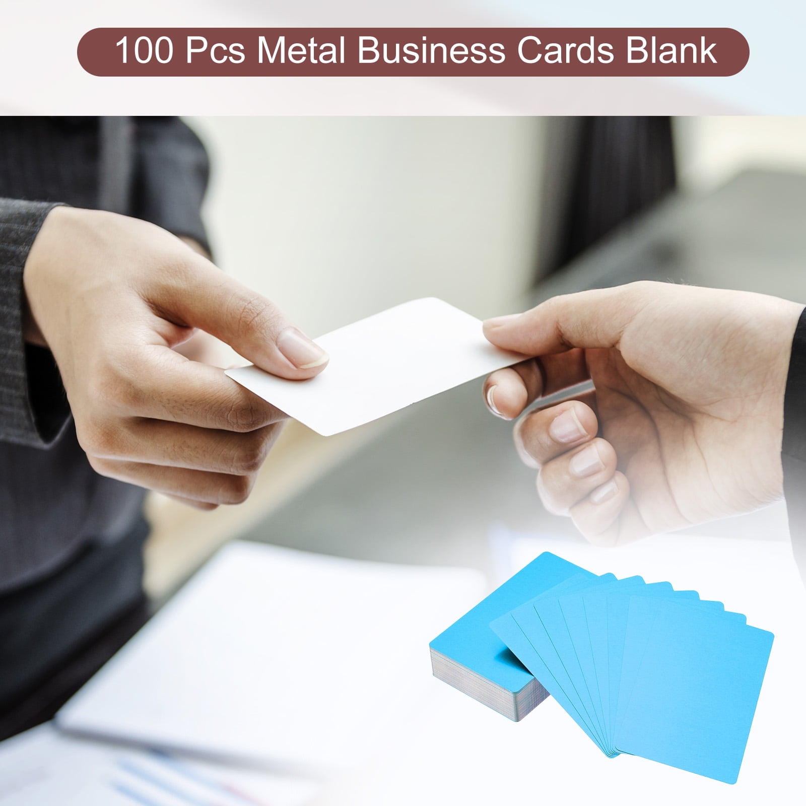 Unique Bargains Metal DIY Business Cards Blank Aluminum Laser Engrave Printable Name Card Blue
