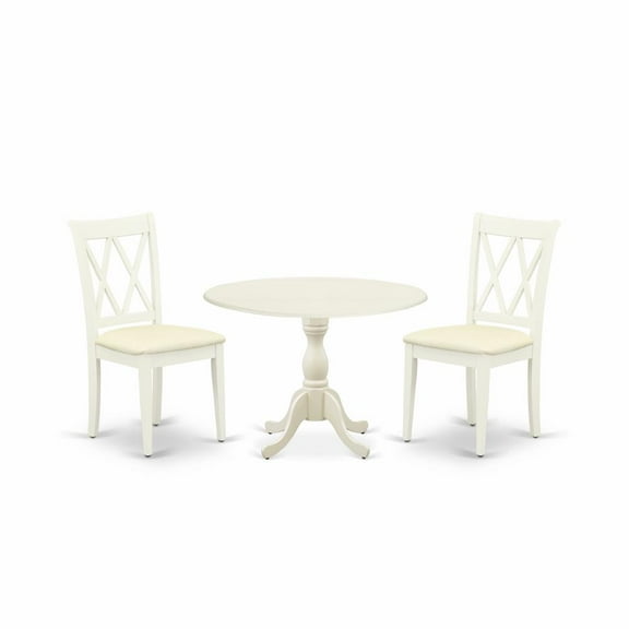 East West Furniture DMCL3-LWH-C 3 Piece Dining Room Table Set Includes 1 Drop Leaves Wood Dining Table and 2 Linen White Dinning Room Chairs with Double X-Back - Linen White Finish