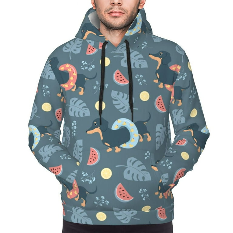 Mens Hoodie Dachshund Dog Puppy Watermelon Comfy Hoodies for Men Long Sleeve Pullover Sweatshirt for Men Winter Fall Outfits 2024 Fashion Clothes Walmart