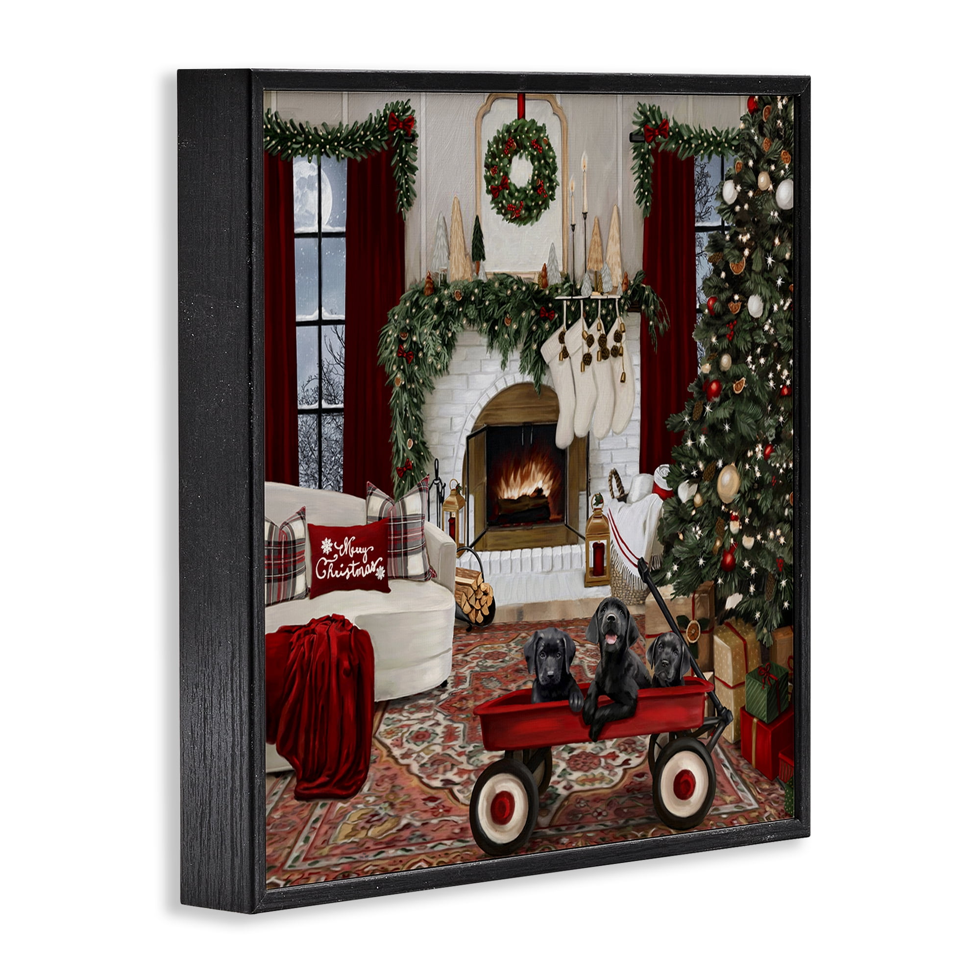 Stupell Industries Christmas Hearth Lounge Holiday Painting Black Framed Art Prints Wall Art, 24 x 24