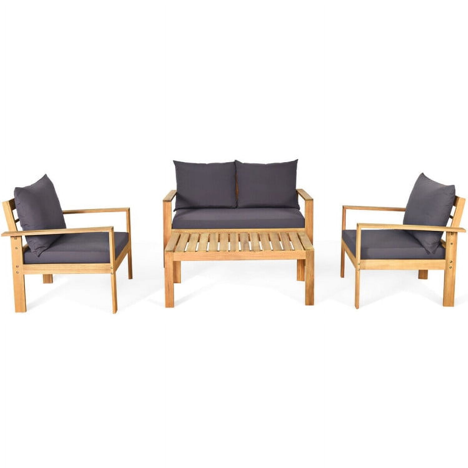 Aimee Lii 4 Pieces Patio Solid Wood Furniture Set, Wood Outdoor Furniture, Gray Aimee Lii 4 Pieces Patio Solid Wood Furniture Set, Wood Outdoor Furniture, Gray