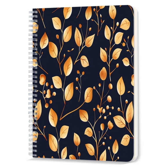 Spiral Notebook,Double-Wire Spiral College Lined Journal Notebook for Study and Notes,100 Pages,5.71x 8.26 in - Black Background with Intricate Golden Branch Designs