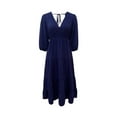 thumbnail image 6 of Dresses for Women no boundaries 3/4 Sleeve High Waist Solid V-Neck Midi Dress Navy S, 6 of 6