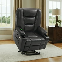 MCombo Large-Wide Power Lift Recliner Chair with Massage and Heat for Big and Tall Elderly People, Faux Leather R7541 (Black, Large-Wide)