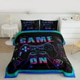 thumbnail image 2 of Homewish Black Gamepads Full Size Comforter Sets 3-Piece for Kids Children Boys,Abstract Gradient Stripes Bedding Comforter Set,Video Game Lightweight Bedding Sets,Super Cozy Room Decor,Reversible, 2 of 8