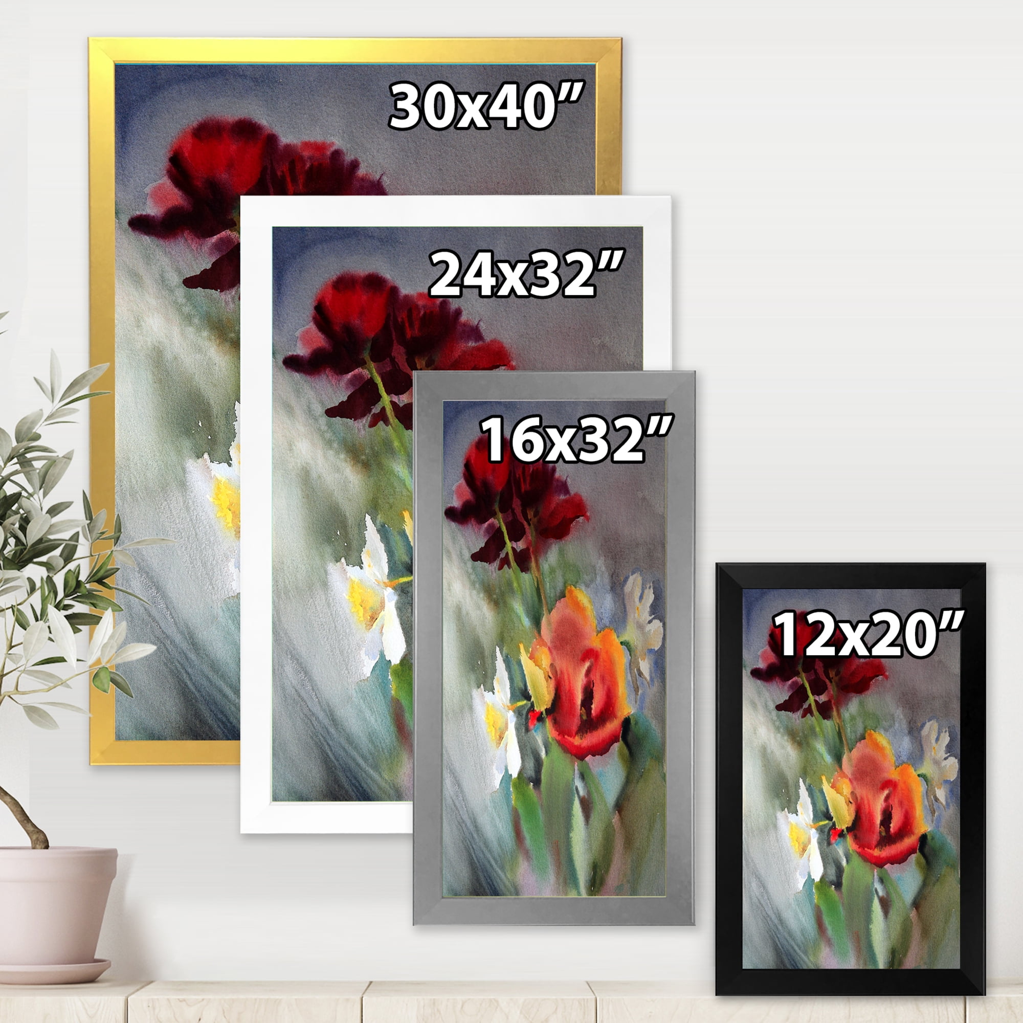 Designart 'Blossoming Vibrant Red Wildflowers' Traditional Framed Art Print