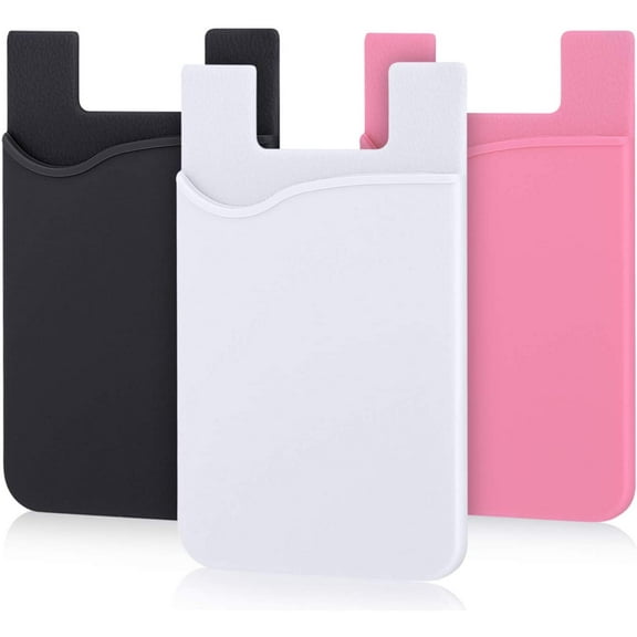 Silicone Adhesive Stick-on Phone Card Holder, 3-Pack Black White Pink Credit Card Wallet Case for iPhone Android Samsung Galaxy Smartphones
