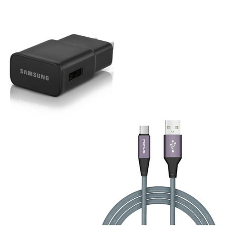 Type-C 10ft USB Cable w Adaptive Fast Home Charger R7N for LG V40 ThinQ, V35 ThinQ, Q7 Plus, Google Nexus 5X, G8 ThinQ, G7 ThinQ, G Pad X II 10.1, Stylo 4 Plus - Microsoft Surface Go