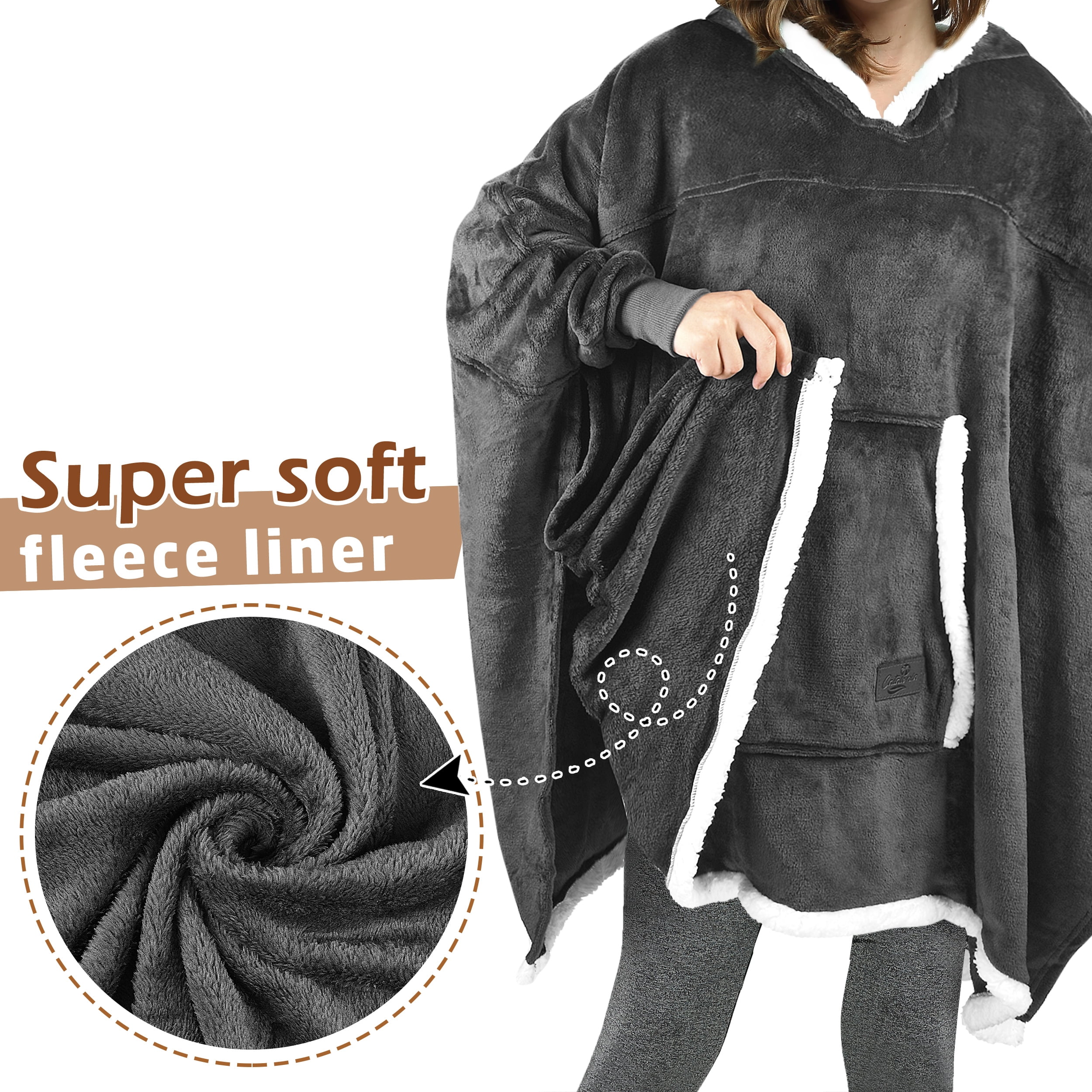 Oversized Hooded Poncho Cape, Casual Hoodie Sweatshirt, Batwing Coat Pullover | Light Weight, Cozy, Comfortable, Roomy | for Adults Women Men Teens