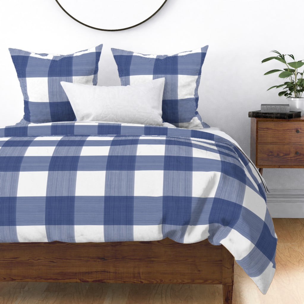 Blue Buffalo Plaid Check Gingham And White Picnic Sateen Duvet Cover by