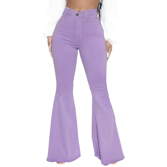 ClodeEU Bell Bottom Jeans for Women ,High Waisted Stretch Skinny Classic Denim Flare Pants Purple,Womens Plus XXXL