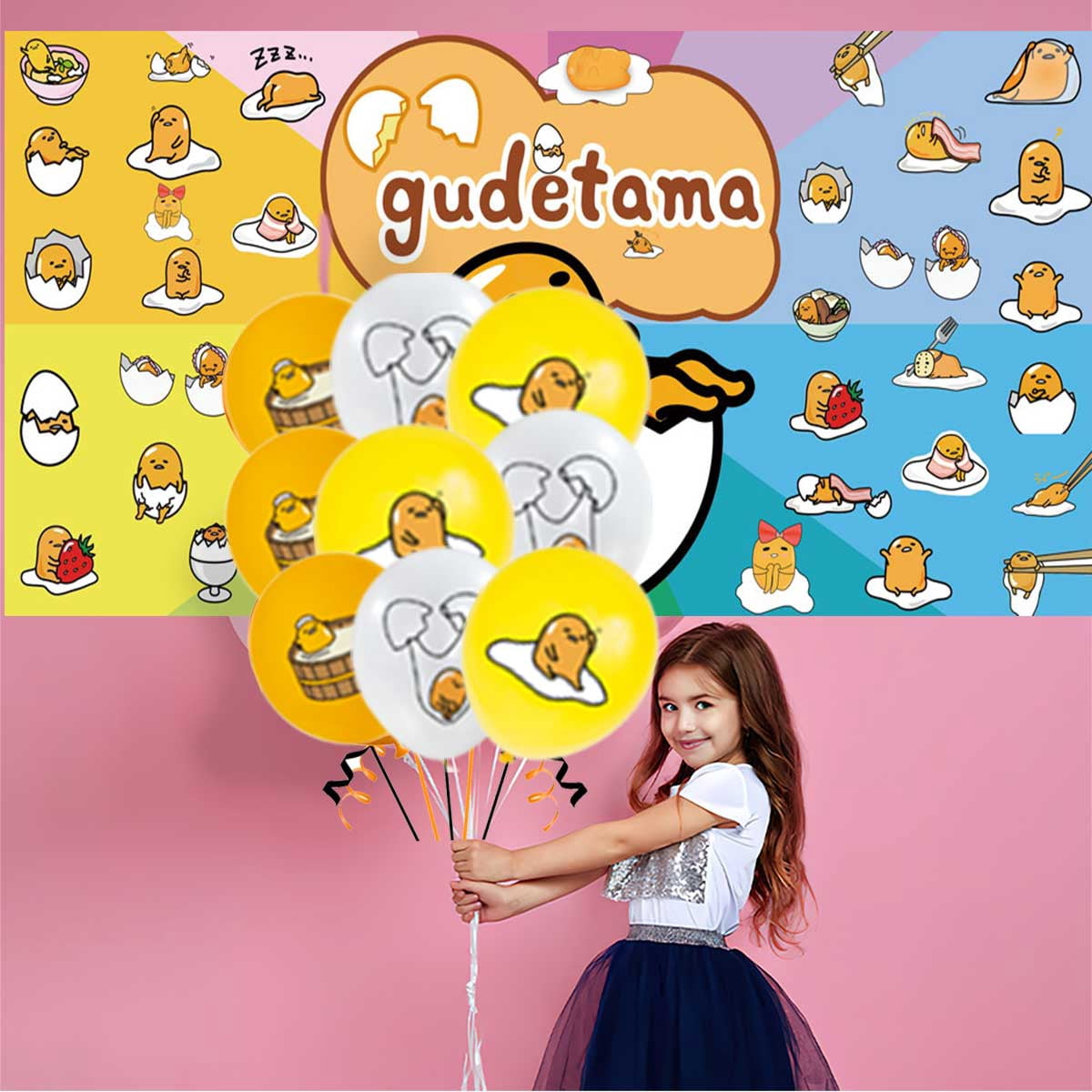 Gudetama Lazy Egg Party Supplies Latex Balloons Decor Banner Backdrop Kit Birthday Decorations