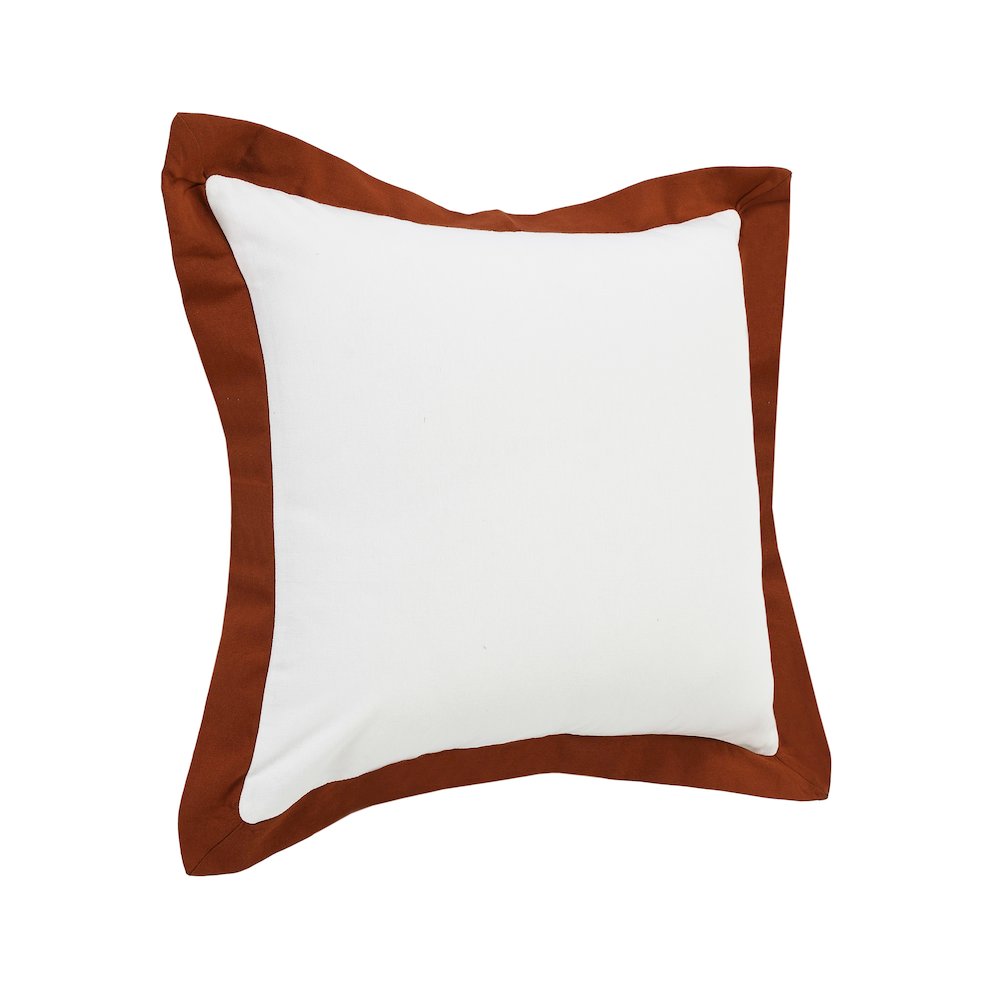 LR Home Ox Bay Hand-Woven White/Brown Bordered All-Natural Cotton Pillow Cover
