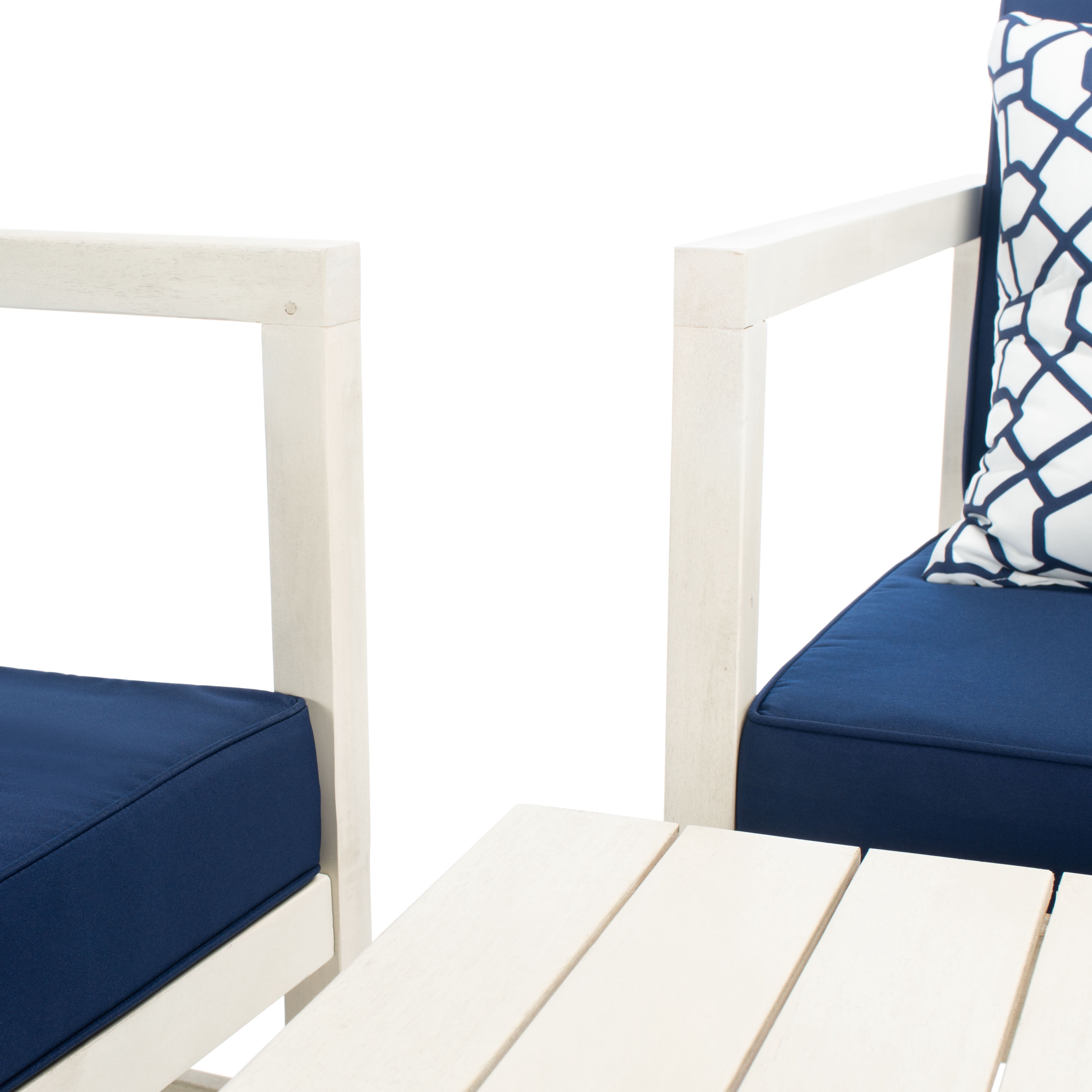 SAFAVIEH Montez Outdoor 4 Pc Conversational Set, White/Navy