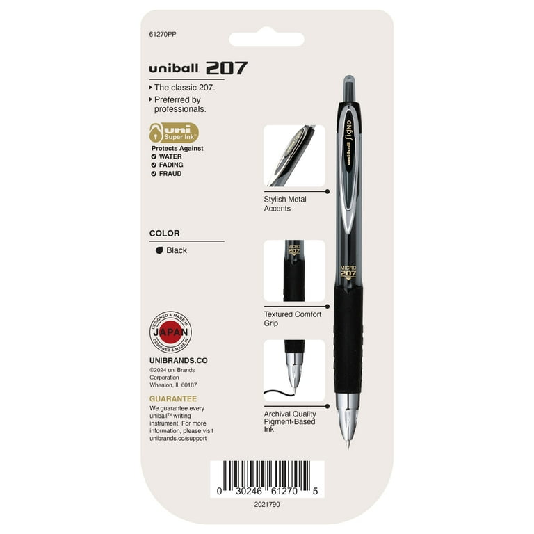 Uni-ball 207, mm, Micro Point Gel Pen, Black Ink, Count
