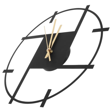 Yardwe Wrought Iron Wall Clock Silent Non Ticking Black Decorative for Home and Garden