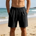 thumbnail image 2 of Mens Bermuda Linen Shorts Knee Length Elastic Waist Drawstring Shorts Casual Wide Leg Summer Shorts with Pockets Black L, 2 of 9
