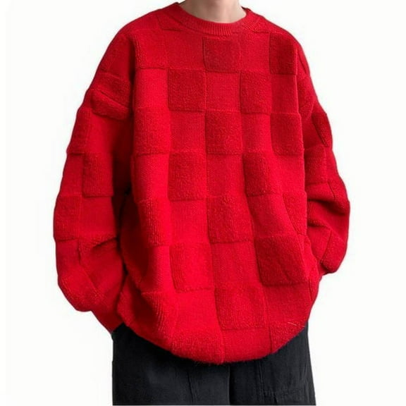 biudgviw Oversized Sweaters for Men Comfy Loose Fuzzy Long Sleeve Warm Pullover Sweaters Winter Soft Thicked Knitted Tops