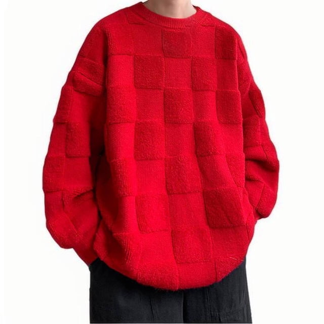 JMYHOAM Sweaters for Men Solid Color Pattern Intensification Warm Round Neck Base Shirt Blouse,M-XXXL