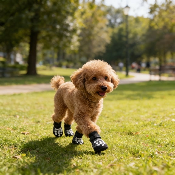 Non-Slip Dog Socks with Adjustable Straps, Waterproof Paw Protectors for Indoor Hardwood Floors Outdoor Walks, Breathable Anti-Slip Booties for Small Medium Large Dogs, Washable