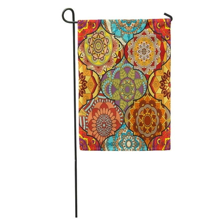 Tiled Garden Furniture LADDKE Colorful Tiles Boho Mandala Abstract Flower Floral Furniture Hippie Romantic from Weave Garden Flag Decorative Flag House Banner 28x40 inch ()