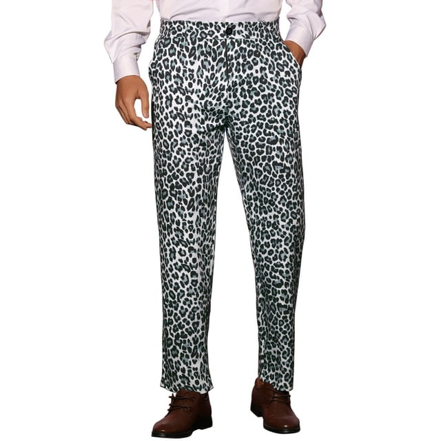INSPIRE CHIC Men's Pants Leopard Animal Print Regular Fit Vintage Flat Front Pants 28 Gray