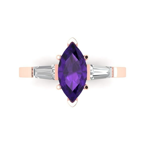 Three-Stone Engagement Ring for Women - 2ct Natural Amethyst in 18K Rose Gold Promise Ring