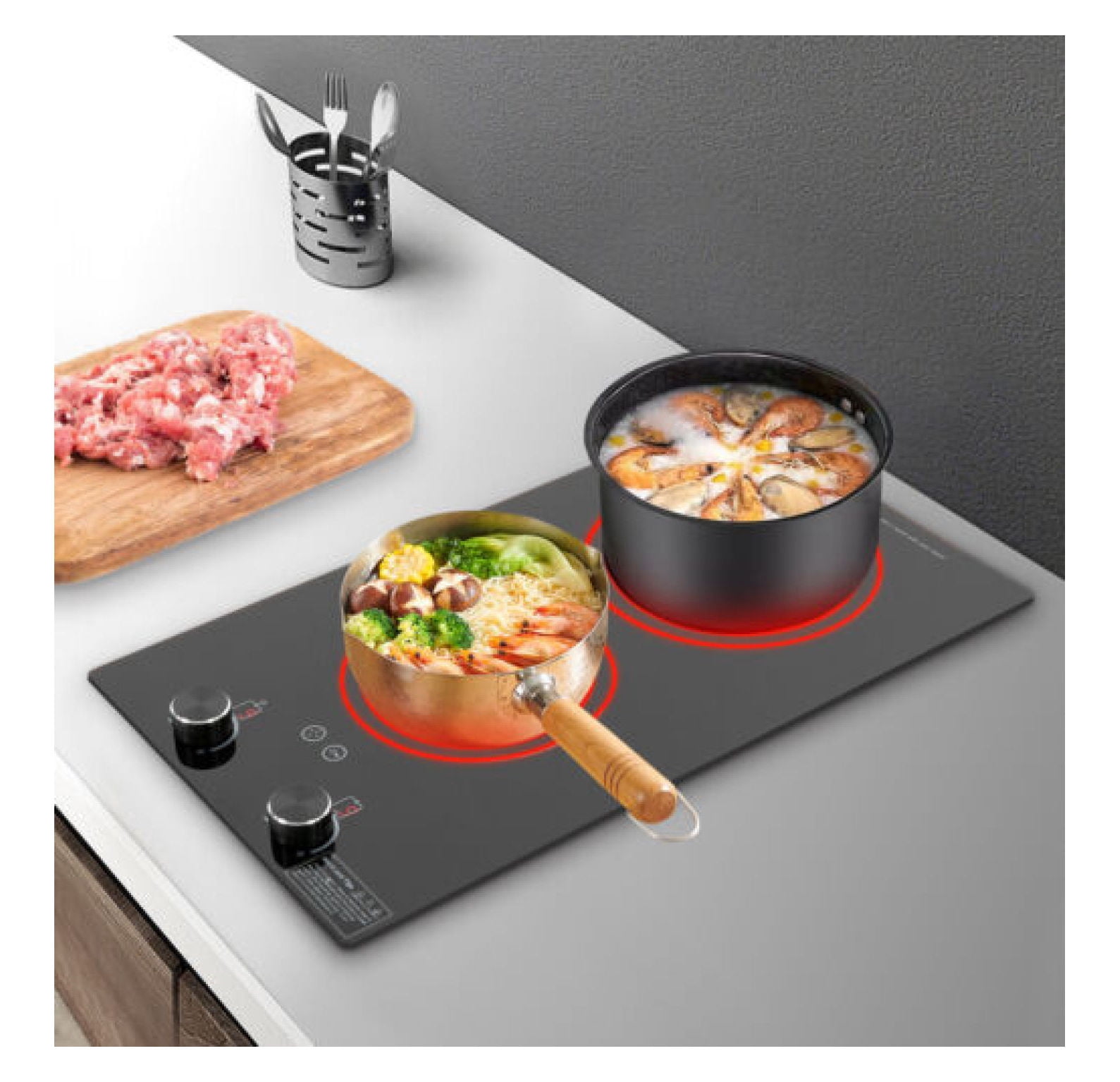 ZHOUJIA Double-burner Ceramic Electric Hob Induction Cook Top Stove Adjustable Heat&Time