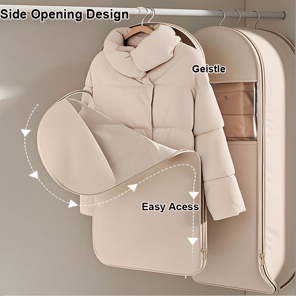 Space Saving Hanging Garment Bag with Self Compression Zipper,Space Saver Closet Organizers,Large Dust Cover Clothes Bags for Down Coat