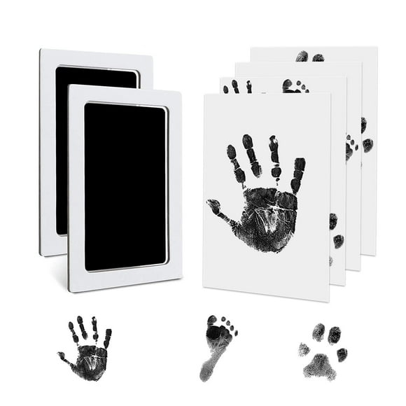 Baby Footprint Handprint Kit, 2 Pack Large Dog Paw Print Pad Kit Clean Touch Ink Pad for Newborn,Kids,Toddler and Pet - with 4 Cards (Black, Large Size)