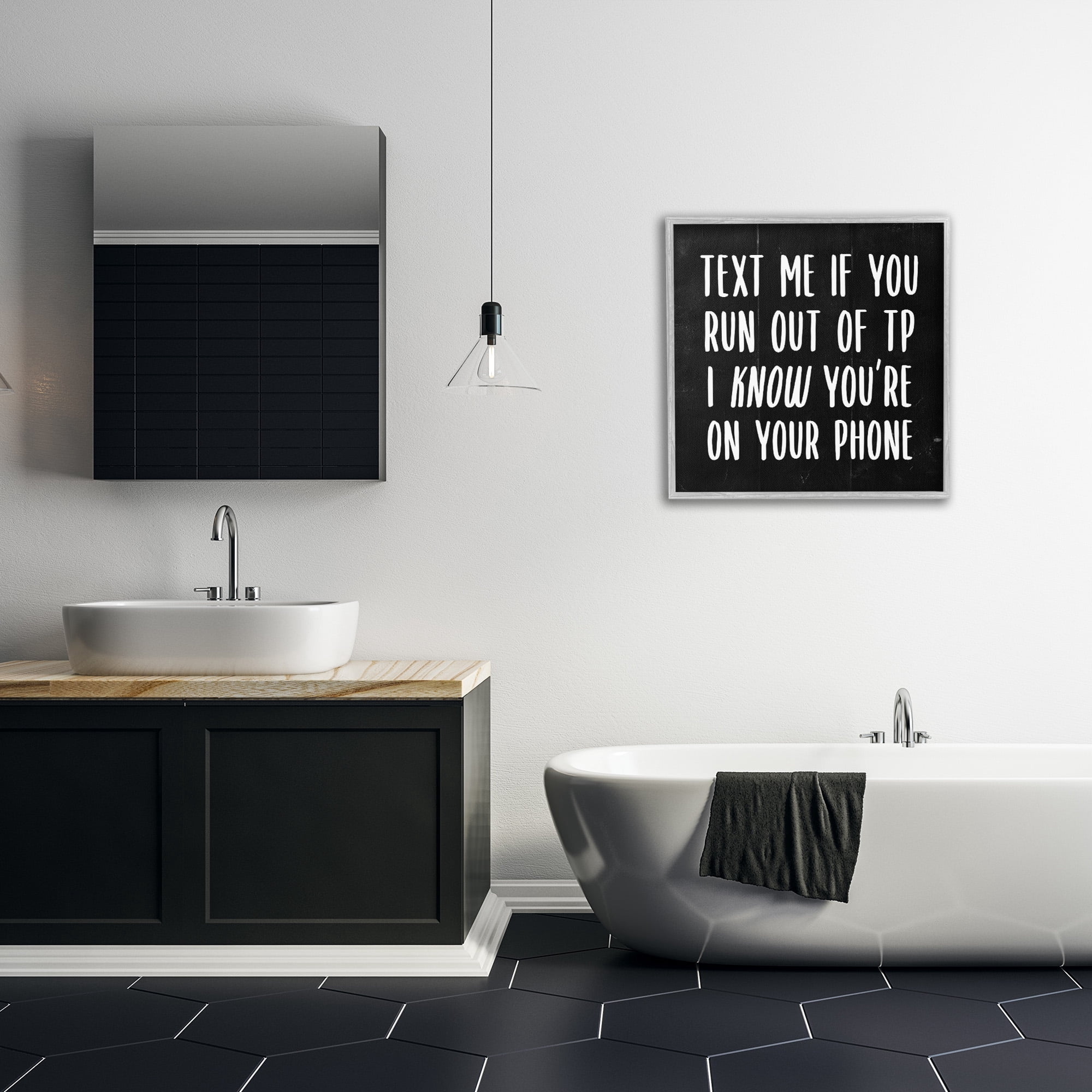 Stupell Industries Text Me For TP Funny Bathroom Typography Painting Gray Framed Art Print Wall Art, 24 x 24