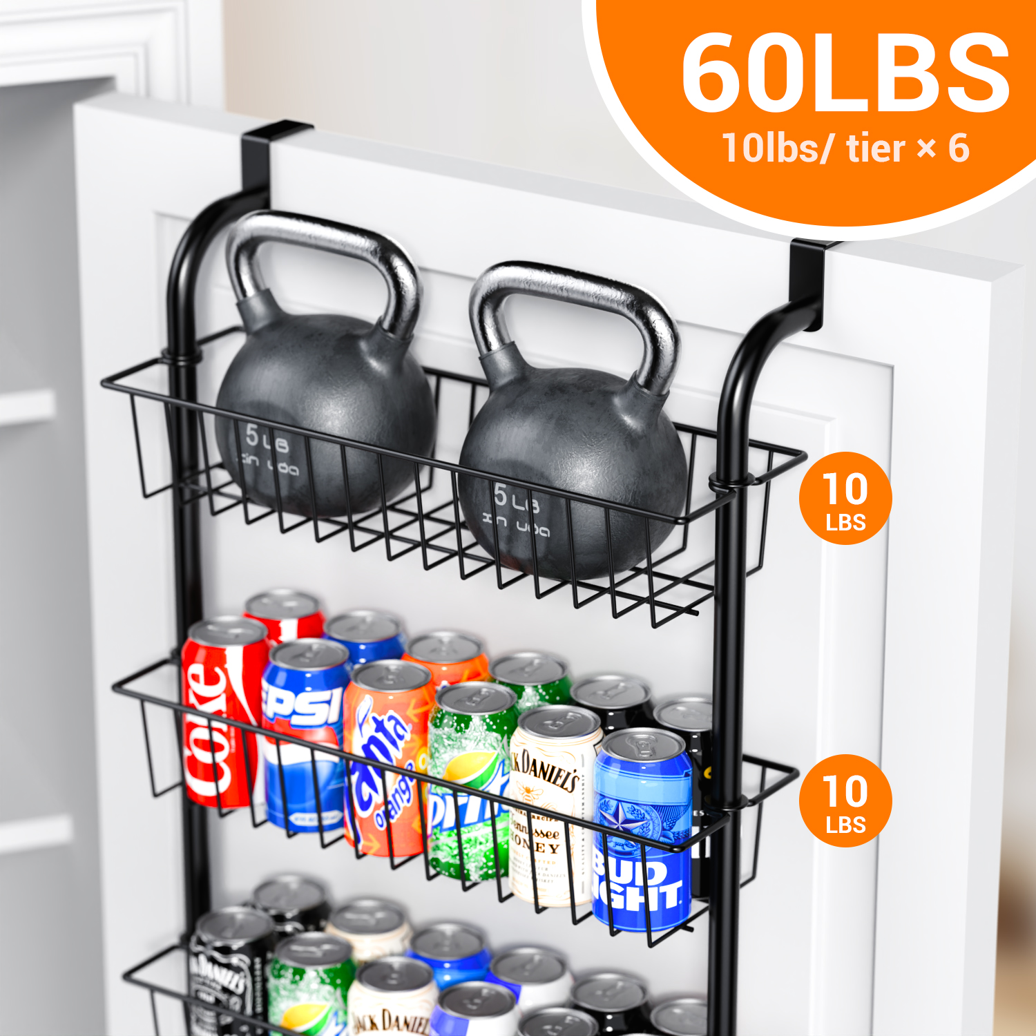 Foukus 6-Tier Over-the-Door Pantry Organizer, Black photo 3