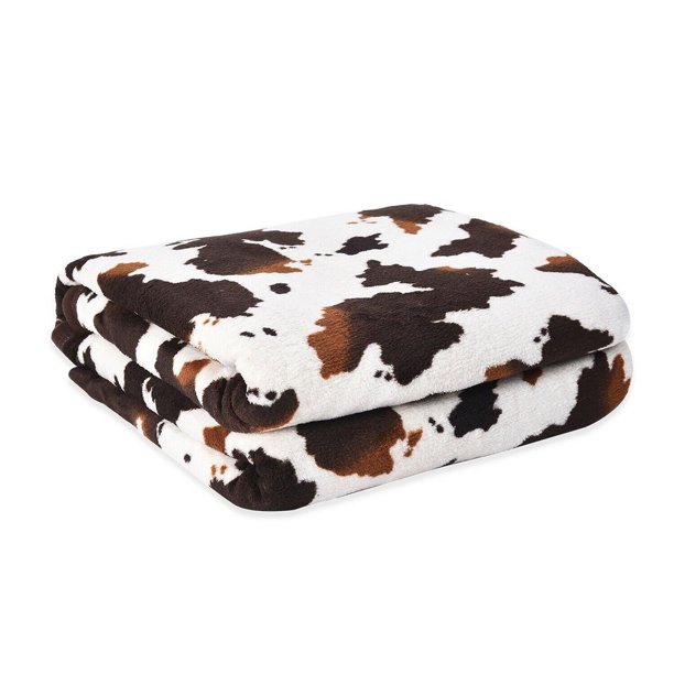 homesmart Brown Cow Print Warm Cozy Coral Fleece Throw Blanket Animal