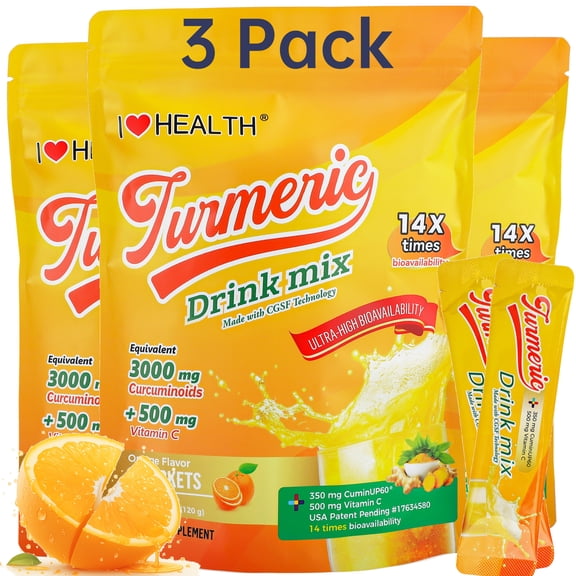 3000mg Curcuminoids Turmeric & Vitamin C, All-Natural, Plant-Based Powdered Drink Mix, Immunity & Wellbeing, Organic, Non-GMO, Vegan, Gluten-Free, No Sugar Added