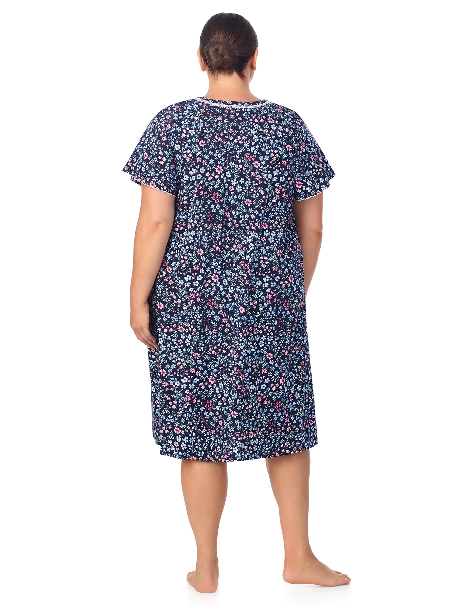 Aria Women's 100% Cotton Raglan Sleeve Smocked Neck Sleepwear 40" Gown, Sizes XS-5X