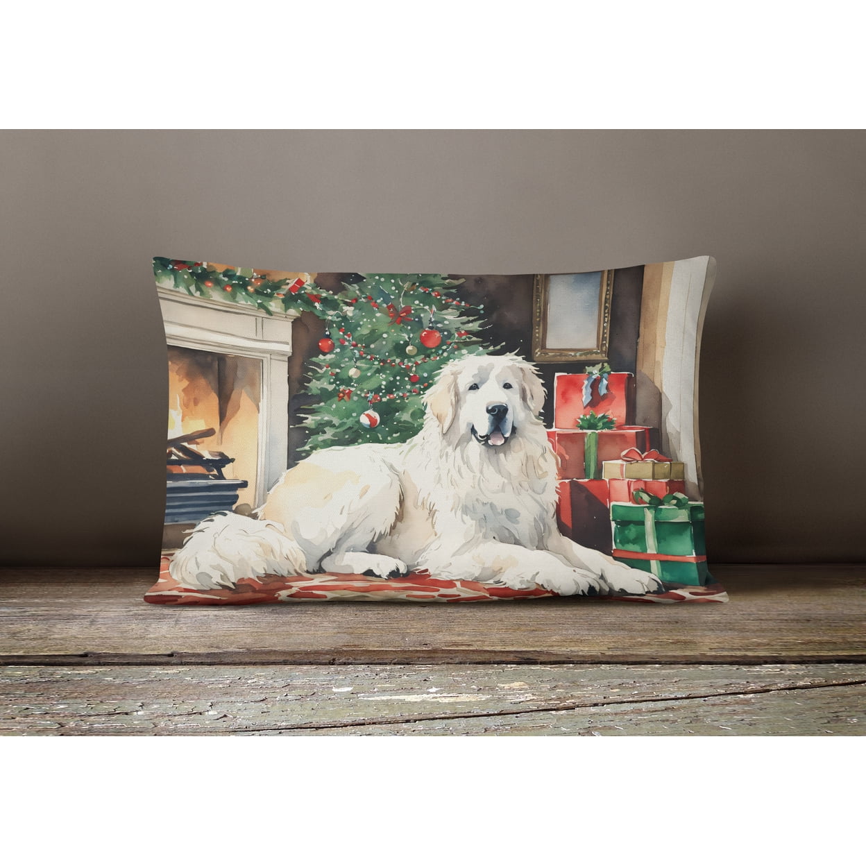 Great Pyrenees Cozy Christmas Throw Pillow 12 in x 16 in