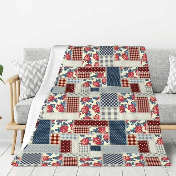 Rateoe Patchwork In Country Style Pattern Flannel Throw Blanket, Ultra-soft Blanket for Bed, Couch, Car, Hypoallergenic Anti-pilling blanket-40"x30"(Vertical)