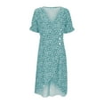 thumbnail image 4 of SRZYMJ Floral Vacation Dresses for Women: Trendy V-Neck Ruched Short/Long Sleeve Dress, 4 of 5