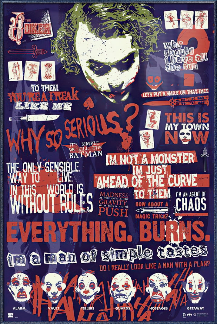 Batman The Dark Knight Framed Movie Poster The Joker Infographic Quotes Size 25 X 37 Orbit Blue Aluminum Frame Walmart Com