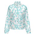thumbnail image 5 of Jackets for Women Winter Coat Jackets Flannel Stand Collar Jacket(Aqua Leaves Floral Seamless Pattern,Size:S-4XL), 5 of 7