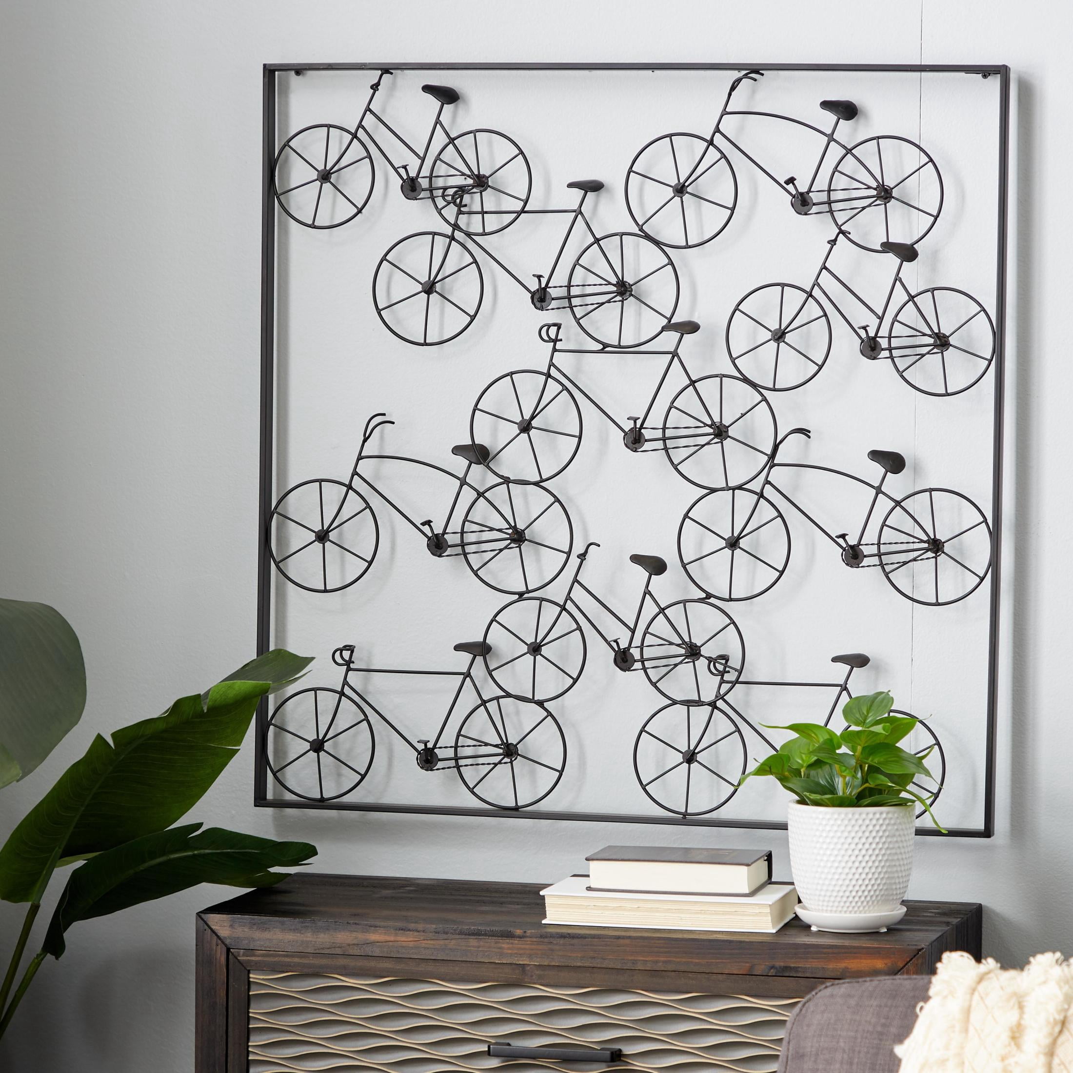 DecMode Black Metal Stacked Bike Wall Decor with Black Frame