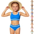 thumbnail image 1 of YOUYEDIAN Girls Swimsuit Two Piece Sporty High Waisted Bathing Suit Color Block High Cut Bikini Set (Blue, 11-12 Years), 1 of 8
