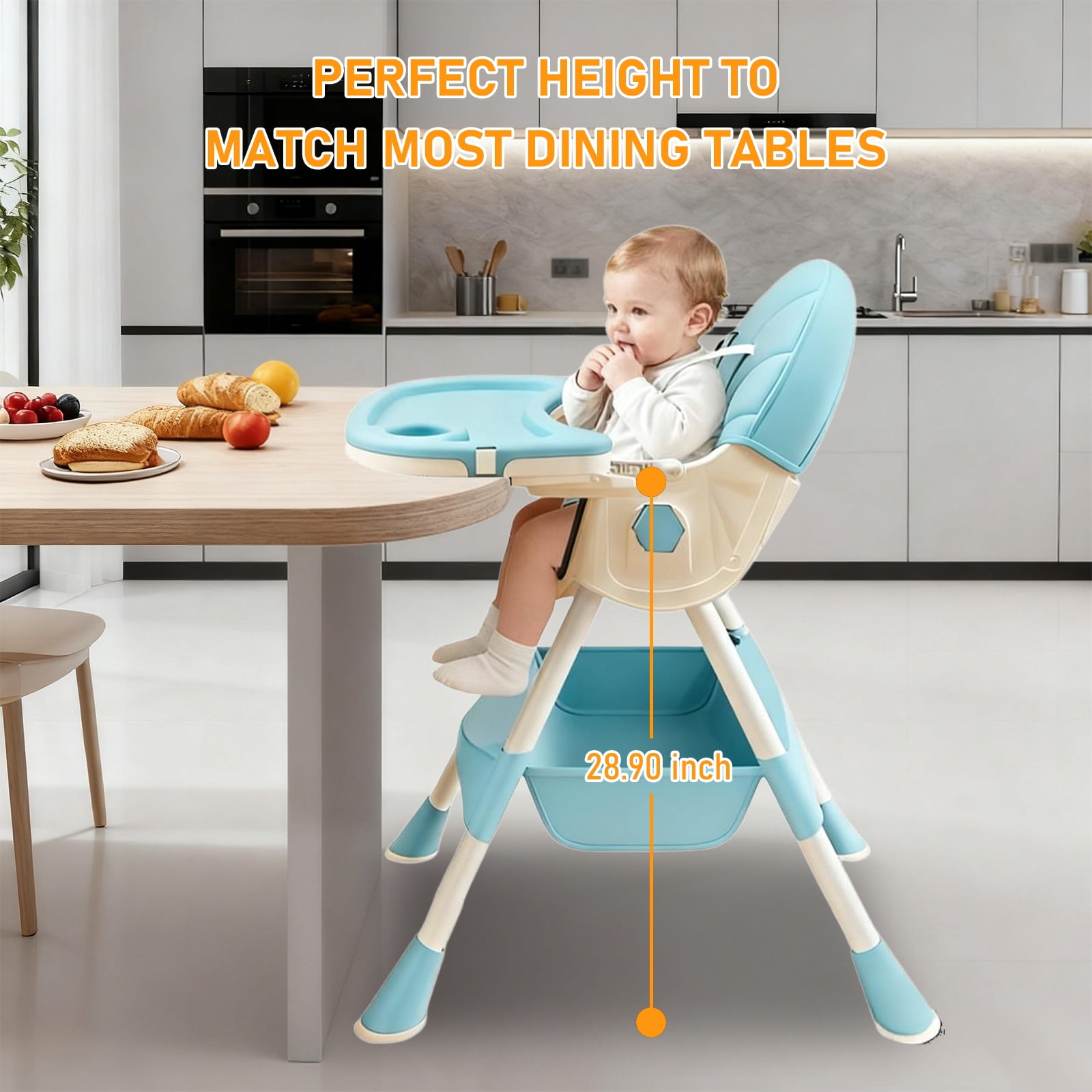 ManyFun-4-in-1 Baby High Chair Portable Toddler Baby Dining Chairs-Dining Booster Seat for Eating-Dinner Plate and Toy Rack,Light Blue