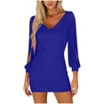 thumbnail image 3 of TaTaai Ladies Casual V Neck Long Sleeve Solid Color Bodycon Dress Tassel Design High Waist Slim Fit All Season Daily Wear Gift, 3 of 7