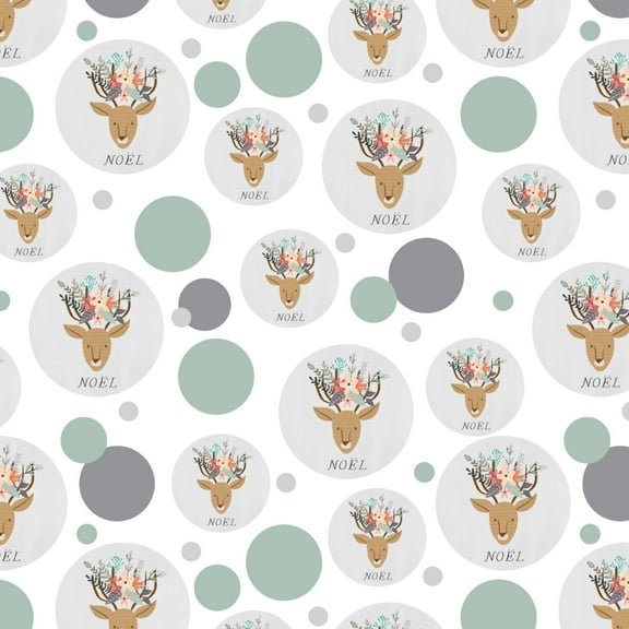 Noel Christmas Deer with Flowers Premium Gift Wrap Wrapping Paper Roll