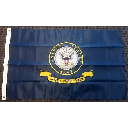Solarmax Nylon State Flag - United States Navy Logo Double Sided Nylon Embroidered 3x5 Foot Flag Banner US