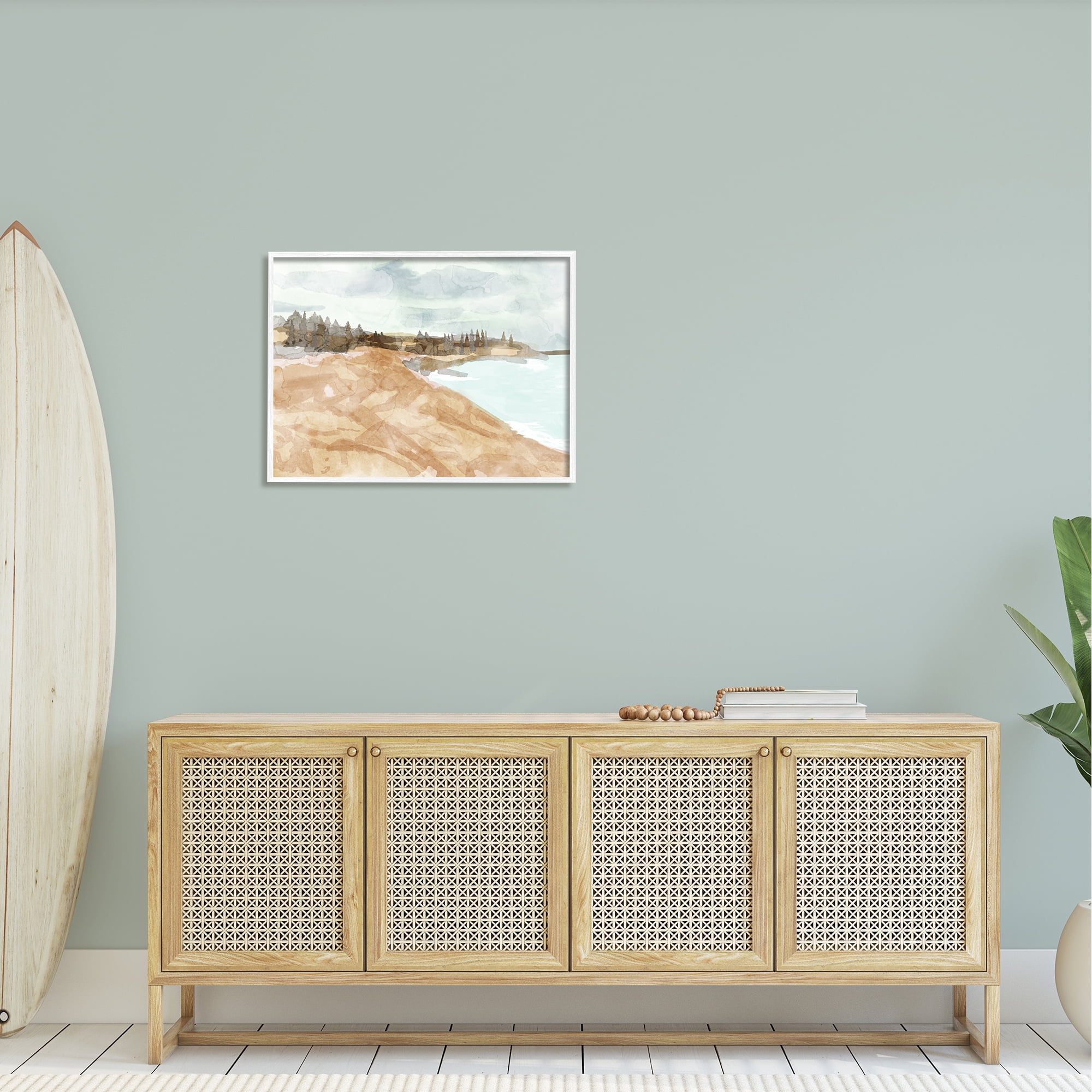 Stupell Abstract Sandy Beach Coastal Landscape Landscape Painting White Framed Art Print Wall Art