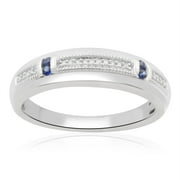 1/20 Carat T.W. Diamond and Blue Sapphire Sterling Silver Men's Ring