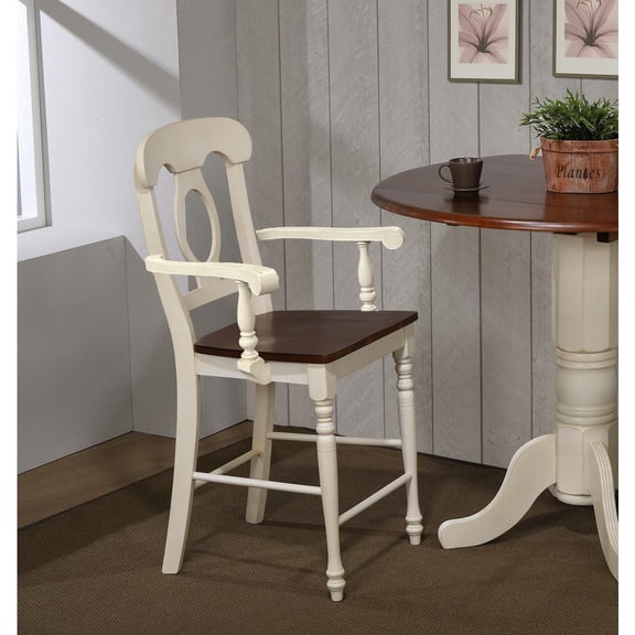 Sunset Trading Andrews 24" Napoleon Arms Wood Barstools in White (Set of 2)